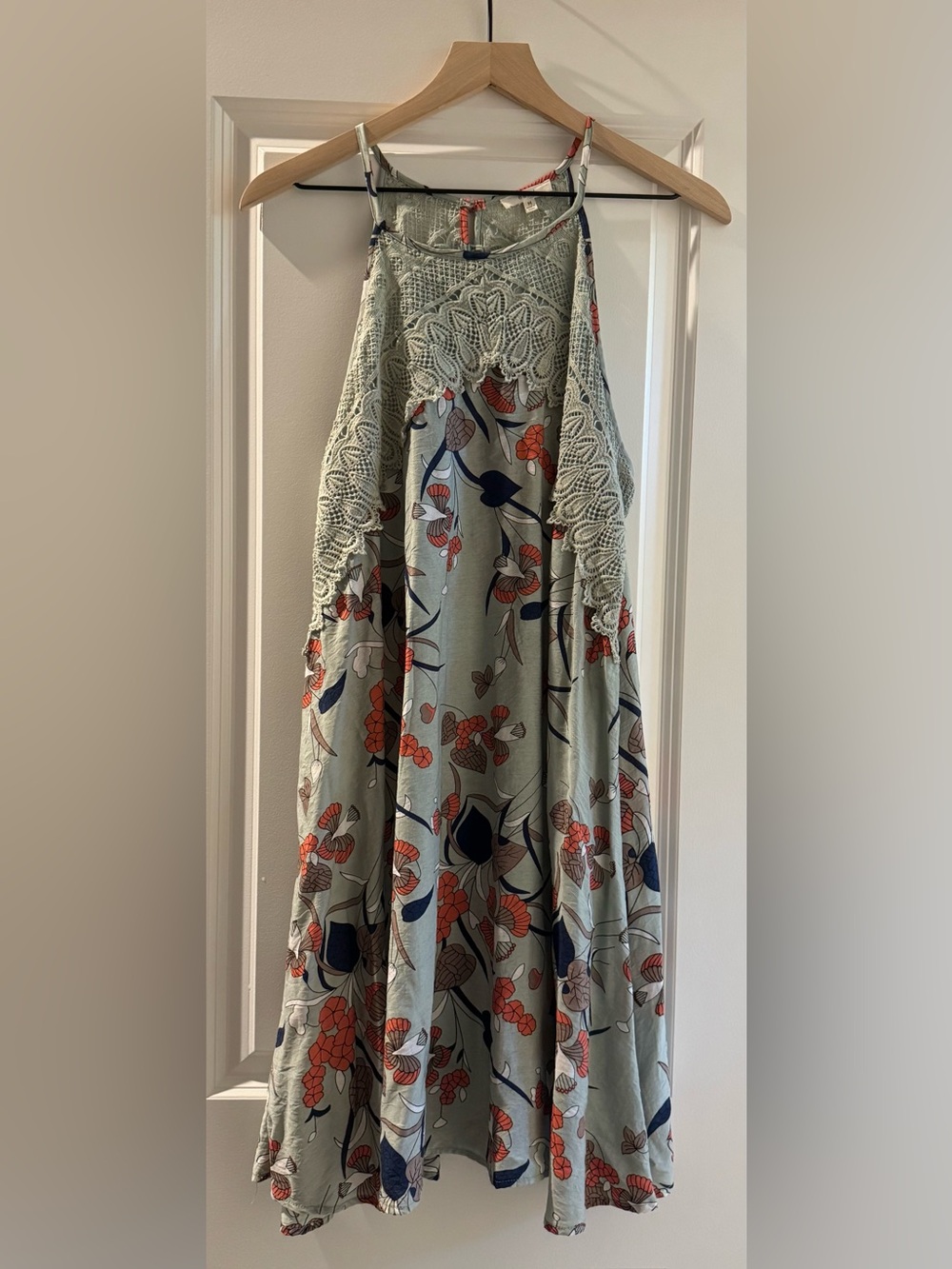 easel Sage Green Dress with Coral Trim